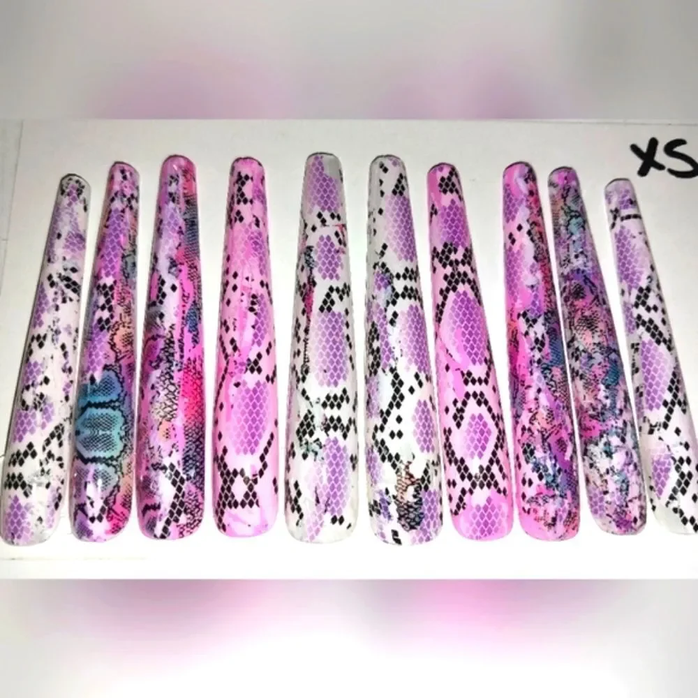 Hand crafted custom print 10pc 3xl acrylic press on nails sz XS